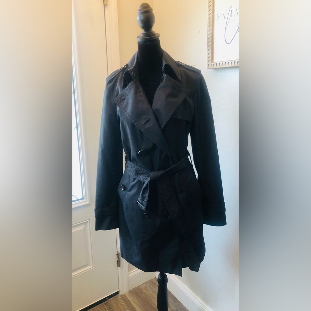 Coach Black Trench Coat Double-Breasted Belted